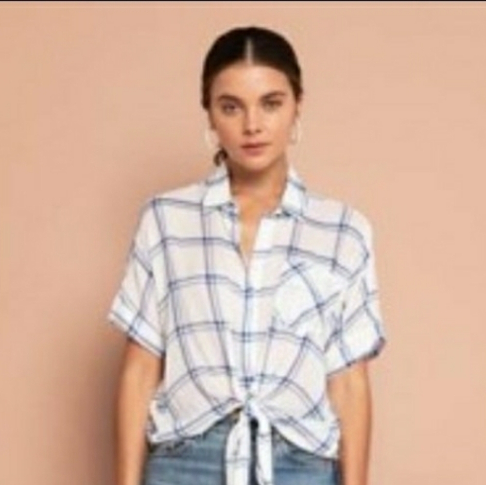 The Good Jane Plaid Tie front Michelle top Large
